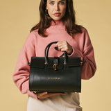 Oriana (black) - Italian calf leather women's handbag (with shoulder strap)
