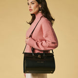 Oriana (black) - Italian calf leather women's handbag (with shoulder strap)