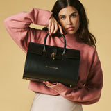Oriana (black) - Italian calf leather women's handbag (with shoulder strap)