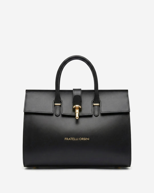 Oriana (black) - Italian calf leather women's handbag (with shoulder strap)