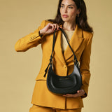 Ornella (black) - Italian calf leather women's crossbody bag (with shoulder strap)