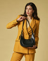 Ornella (black) - Italian calf leather women's crossbody bag (with shoulder strap)