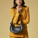 Ornella (black) - Italian calf leather women's crossbody bag (with shoulder strap)