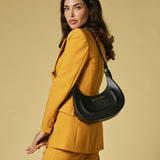 Ornella (black) - Italian calf leather women's crossbody bag (with shoulder strap)