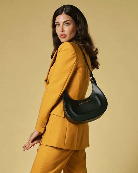 Ornella (black) - Italian calf leather women's crossbody bag (with shoulder strap)