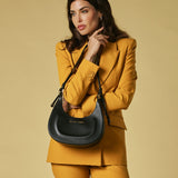 Ornella (black) - Italian calf leather women's crossbody bag (with shoulder strap)