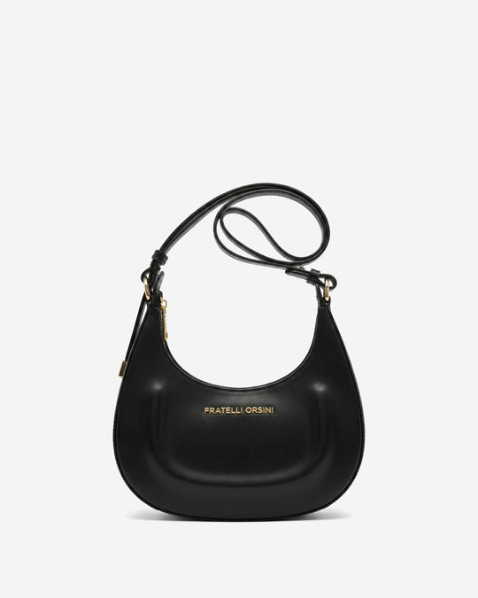 Ornella (black) - Italian calf leather women's crossbody bag (with shoulder strap)