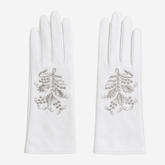 PZ01G (white) – Unlined Italian lambskin embroidered dress gloves