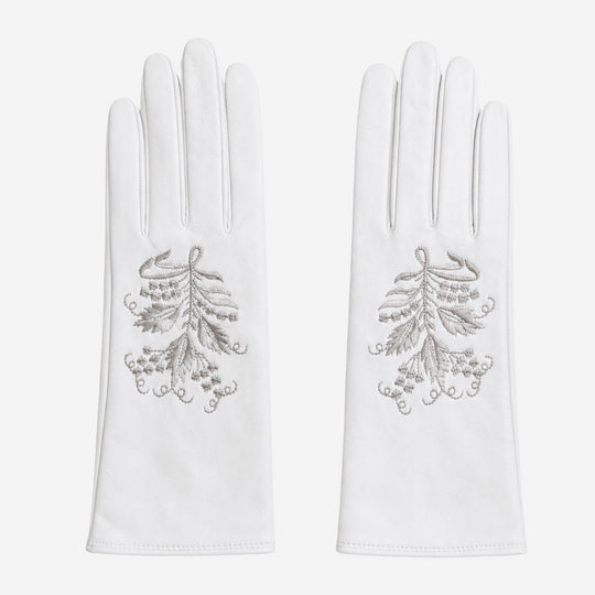 PZ01G (white) – Unlined Italian lambskin embroidered dress gloves