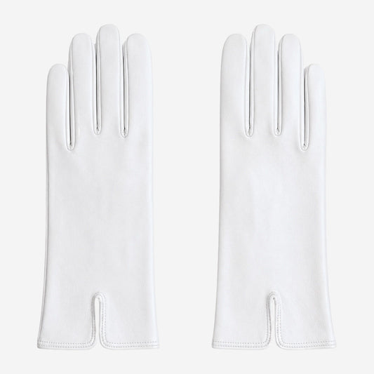 PZ01P (white) - Unlined embroidered Italian lambskin leather gloves