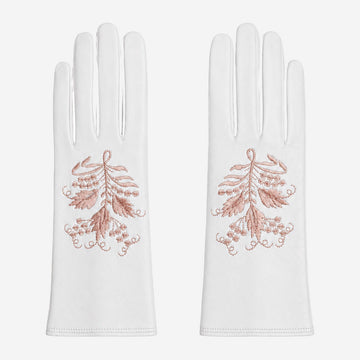 PZ01P (white) - Unlined embroidered Italian lambskin leather gloves
