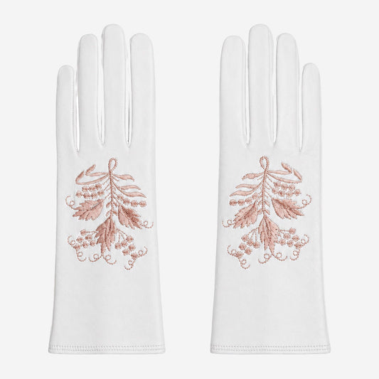 PZ01P (white) - Unlined embroidered Italian lambskin leather gloves