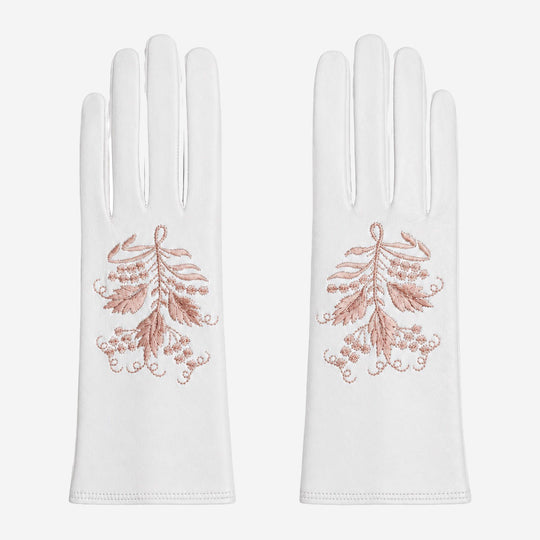 PZ01P (white) - Unlined embroidered Italian lambskin leather gloves