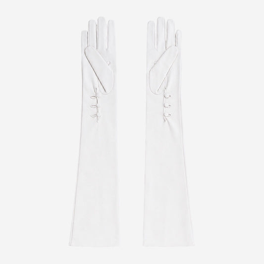 PZ01W14G (white) - Unlined Italian lambskin 16-button opera gloves with embroidery