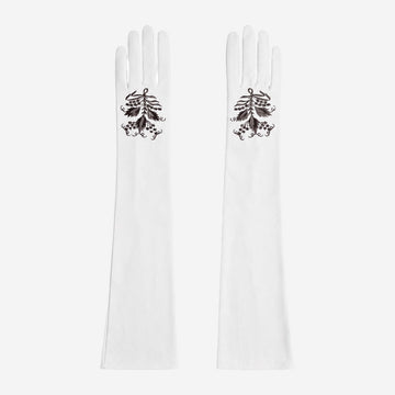 PZ01W14G (white) - Unlined Italian lambskin 16-button opera gloves with embroidery