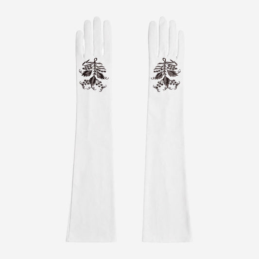 PZ01W14G (white) - Unlined Italian lambskin 16-button opera gloves with embroidery