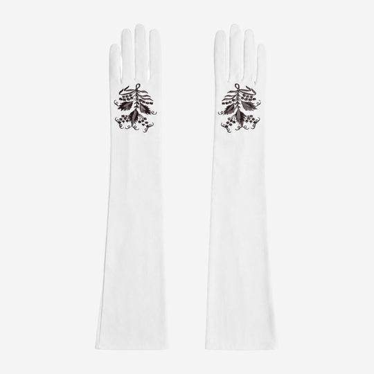 PZ01W14G (white) - Unlined Italian lambskin 16-button opera gloves with embroidery