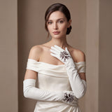 PZ01W14G (white) - Unlined Italian lambskin 16-button opera gloves with embroidery