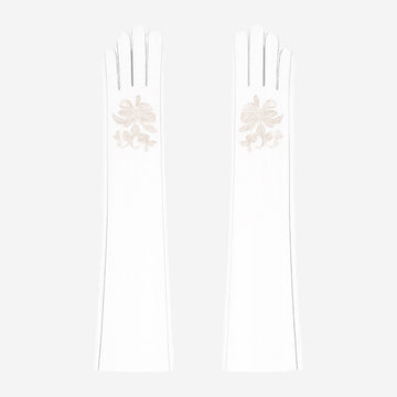 PZ01W14W (white) - Unlined Italian lambskin 16-button opera gloves with embroidery