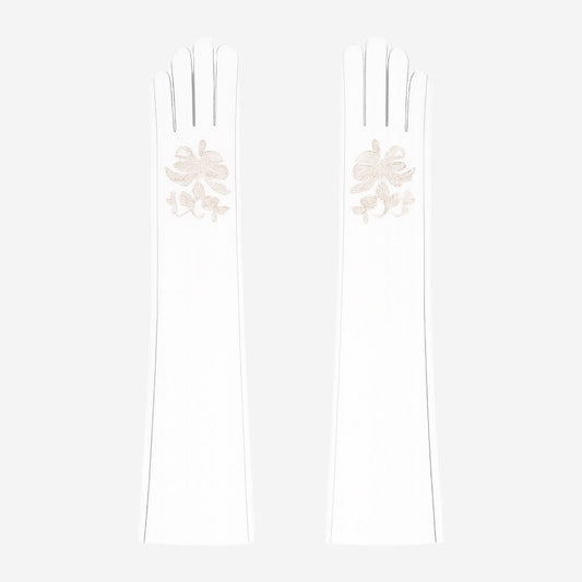 PZ01W14W (white) - Unlined Italian lambskin 16-button opera gloves with embroidery