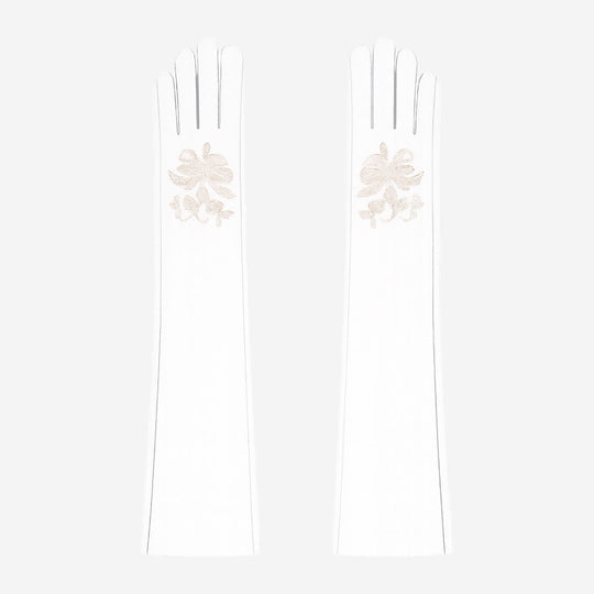 PZ01W14W (white) - Unlined Italian lambskin 16-button opera gloves with embroidery