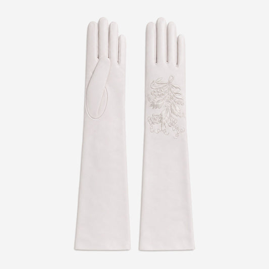 PZ01W14W (white) - Unlined Italian lambskin 16-button opera gloves with embroidery