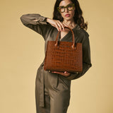 Patrizia (brown) - Italian calf leather womens handbag (with shoulder strap)