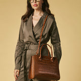 Patrizia (brown) - Italian calf leather womens handbag (with shoulder strap)