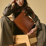 Patrizia (brown) - Italian calf leather womens handbag (with shoulder strap)