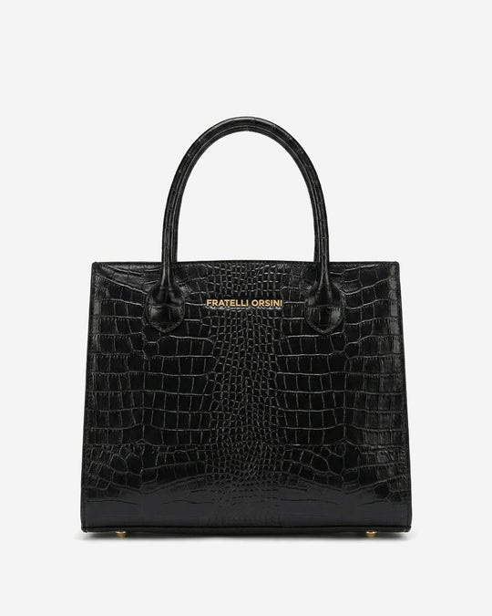 Patrizia (black) - Italian calf leather women's handbag (with shoulder strap)