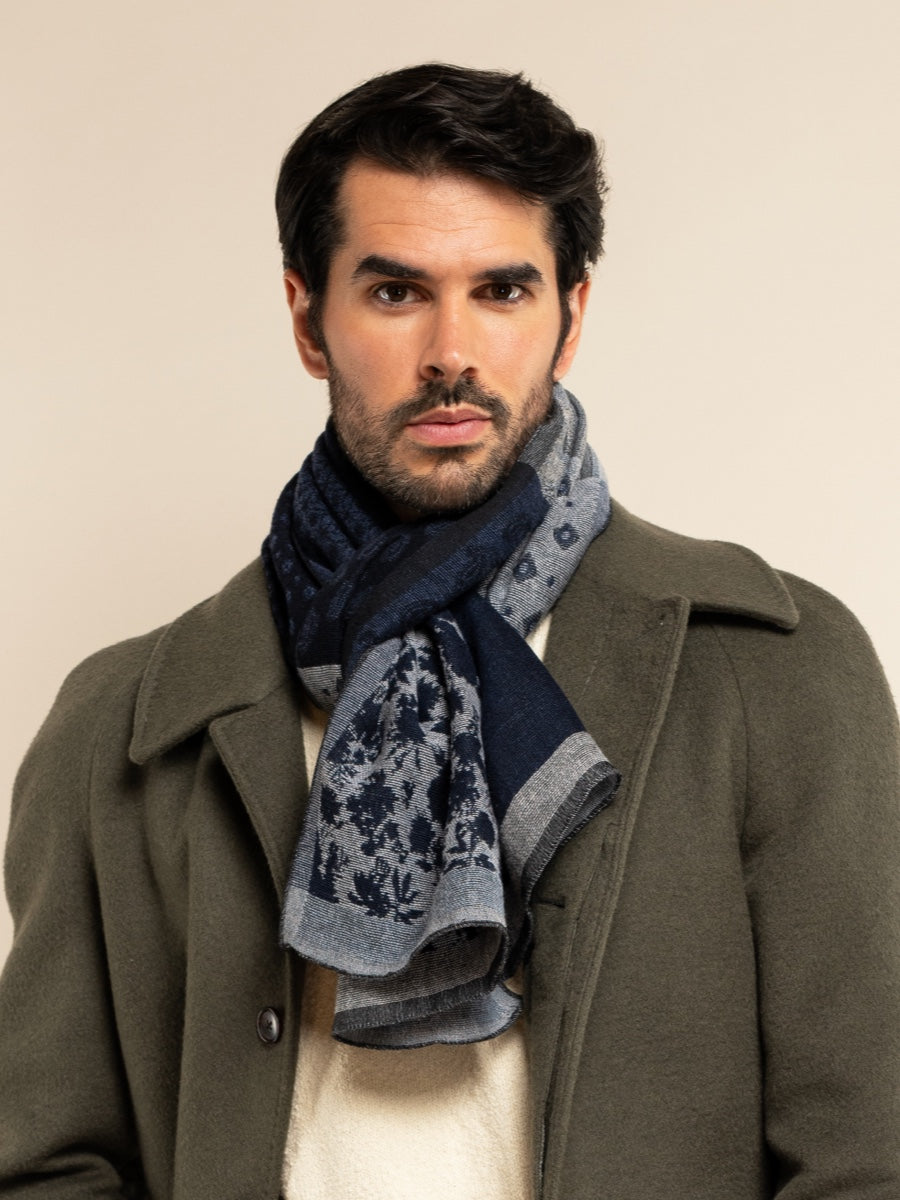 Grey/Blue Italian Scarf Men Federico - Leather Gloves Online® - Luxury Leather Gloves - Made in Italy - 2