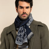 Grey/Blue Italian Scarf Men Federico - Leather Gloves Online® - Luxury Leather Gloves - Made in Italy - 2