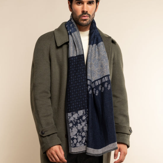 Federico (grey/blue) - warm and soft Italian scarf from wool blend  - Leather Gloves Online - Luxury Italian Scarf - 9