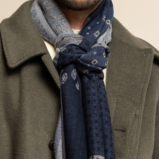 Federico (grey/blue) - warm and soft Italian scarf from wool blend  - Leather Gloves Online - Luxury Italian Scarf - 10