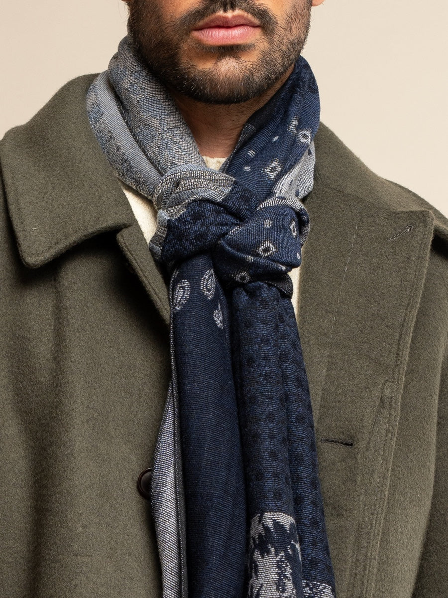 Federico (grey/blue) - warm and soft Italian scarf from wool blend  - Leather Gloves Online - Luxury Italian Scarf - 10