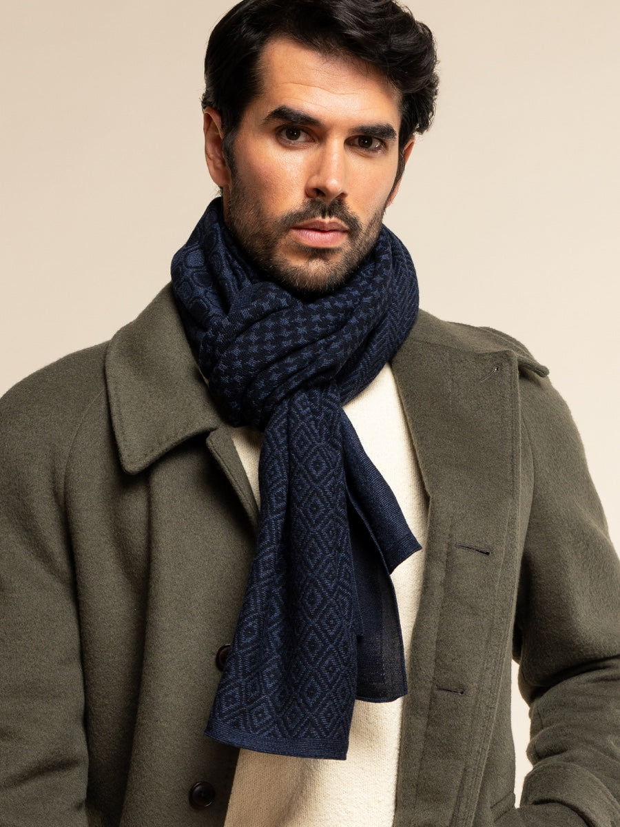 Bruna (blue) Italian scarf men - Leather Gloves Online® - Luxury Leather Gloves - Made in Italy - 2