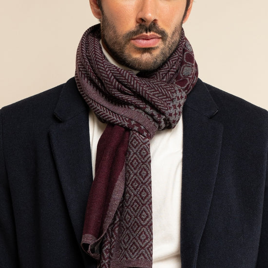 Bruno (grey/red) - warm and soft Italian scarf from wool blend - Leather Gloves Online - Luxury Silk Scarf - 2