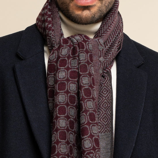 Bruno (grey/red) - warm and soft Italian scarf from wool blend - Leather Gloves Online - Luxury Silk Scarf - 10