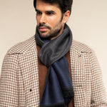 Wool Scarf Blue & Dark Grey Men Romeo - Leather Gloves Online® - Luxury Leather Gloves - Made in Italy - 2