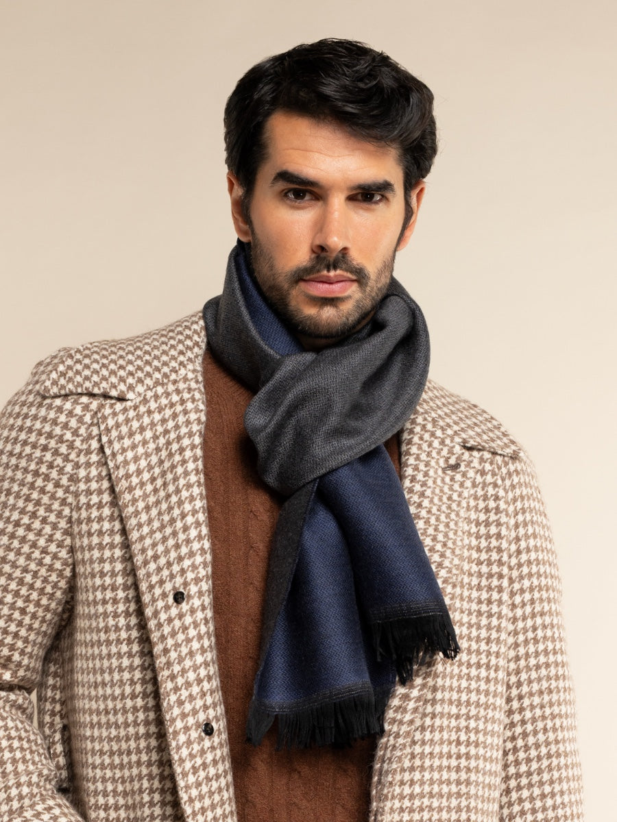 Wool Scarf Blue & Dark Grey Men Romeo - Leather Gloves Online® - Luxury Leather Gloves - Made in Italy - 8