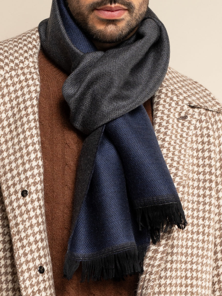 Wool Scarf Blue & Dark Grey Men Romeo - Leather Gloves Online® - Luxury Leather Gloves - Made in Italy - 10