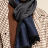 Wool Scarf Blue & Dark Grey Men Romeo - Leather Gloves Online® - Luxury Leather Gloves - Made in Italy - 10