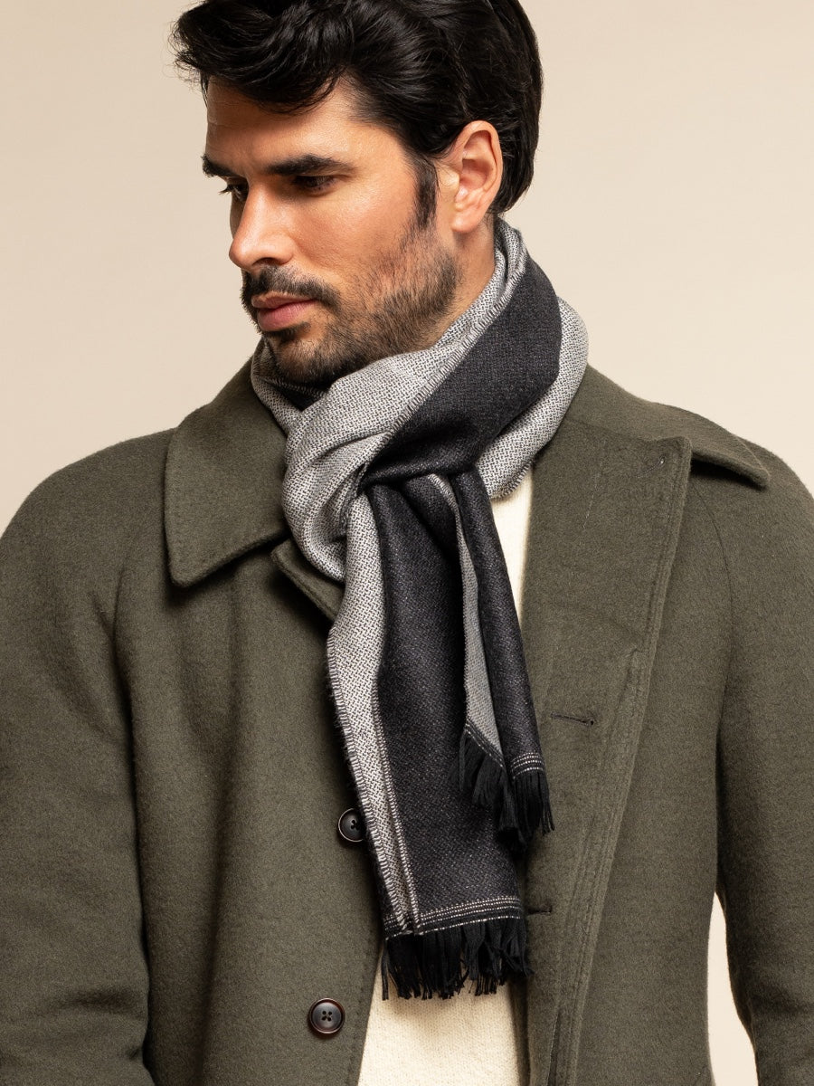 Wool Scarf Blue & Grey Men Romeo - Leather Gloves Online® - Luxury Leather Gloves - Made in Italy - 2