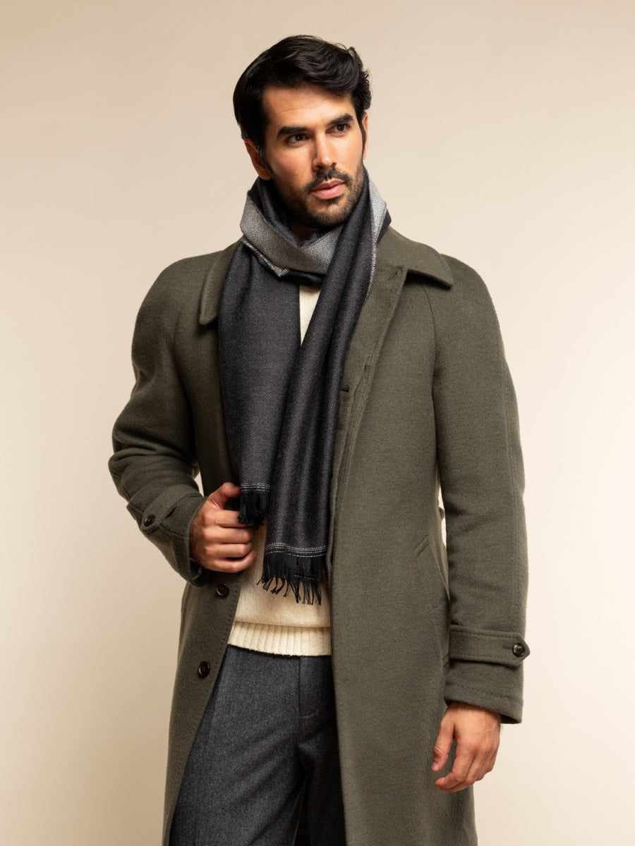 Wool Scarf Blue & Grey Men Romeo - Leather Gloves Online® - Luxury Leather Gloves - Made in Italy - 9