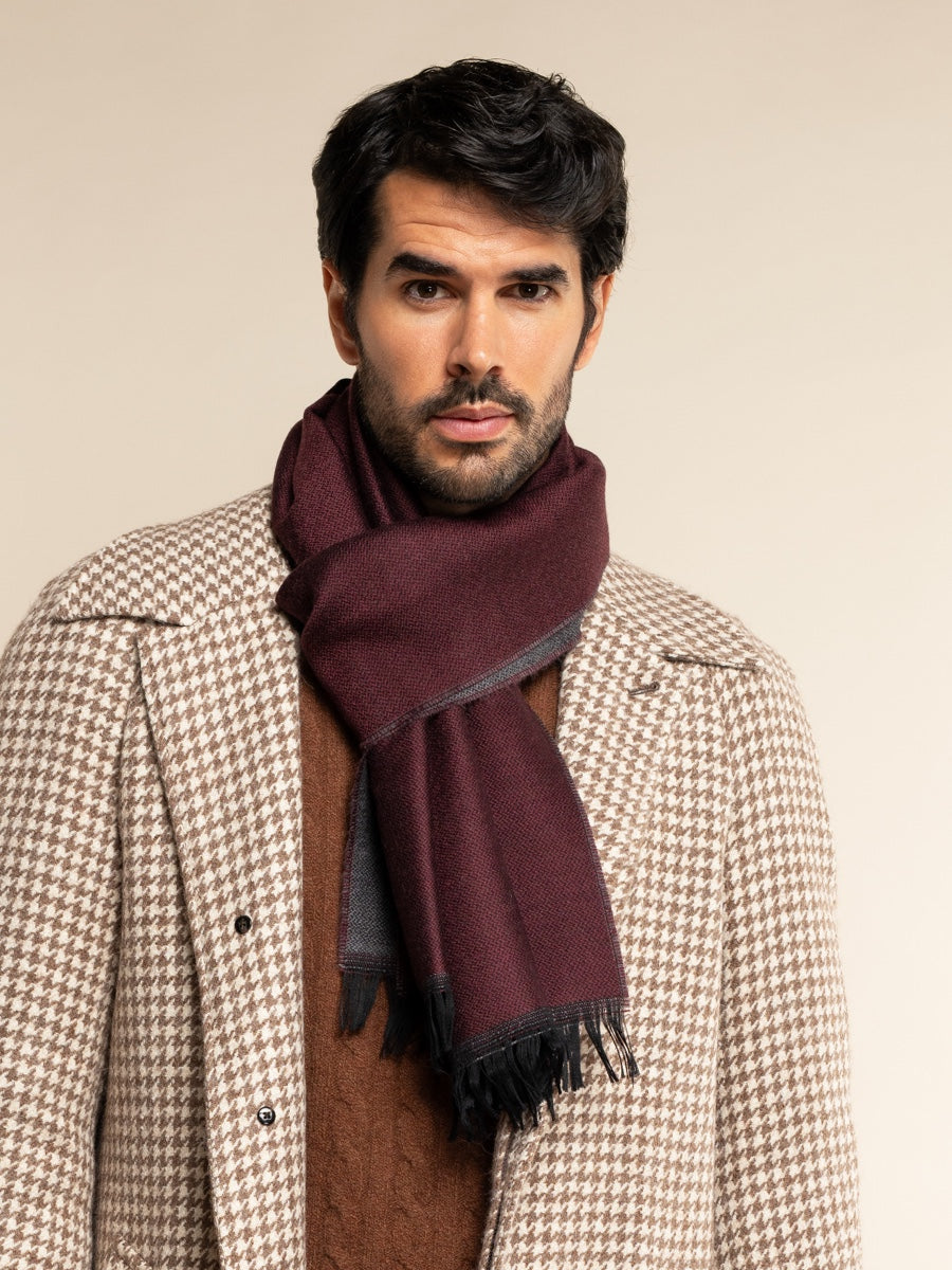 Wool Scarf Red & Grey Men Romeo - Leather Gloves Online® - Luxury Leather Gloves - Made in Italy - 2