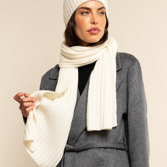 Napoli (cream) - 100% cashmere ribbed scarf (unisex)- Leather Gloves Online - Luxury Italian Scarf - 7