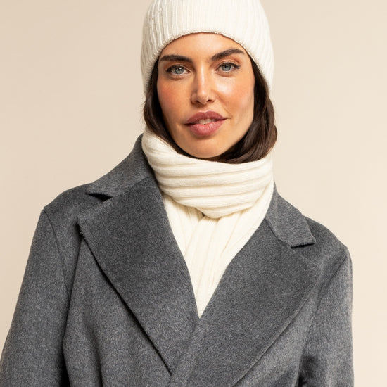 Napoli (cream) - 100% cashmere ribbed scarf (unisex)- Leather Gloves Online - Luxury Italian Scarf - 15