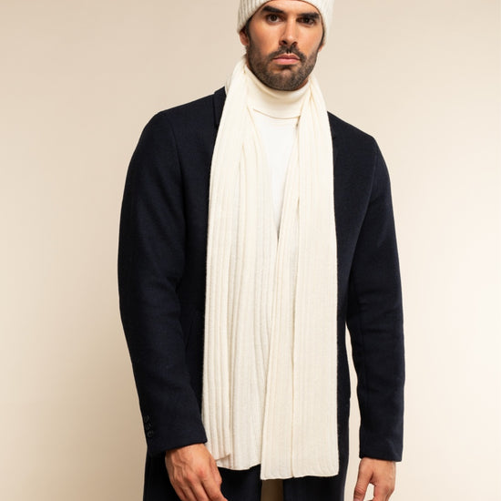 Napoli (cream) - 100% cashmere ribbed scarf (unisex)- Leather Gloves Online - Luxury Italian Scarf - 16