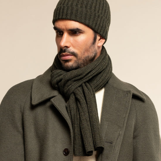 Napoli (dark green) - 100% cashmere ribbed scarf (unisex)- Leather Gloves Online - Luxury Italian Scarf - 7