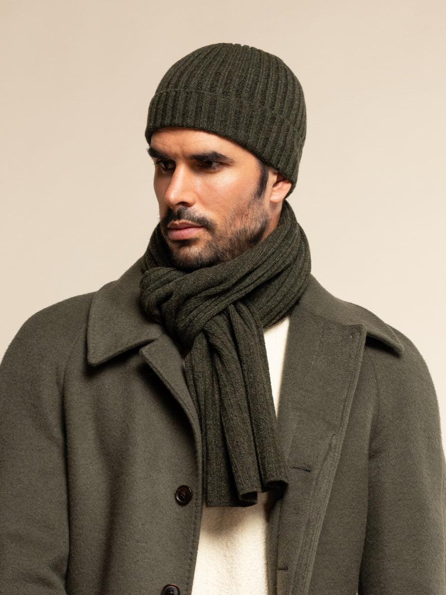 Napoli (dark green) - 100% cashmere ribbed scarf (unisex)- Leather Gloves Online - Luxury Italian Scarf - 7